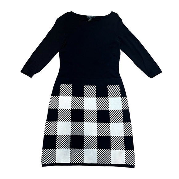 LAUREN RALPH LAUREN PLAID SWEATER DRESS Size: XSMALL Color: Black/Multi - Picture 1 of 6